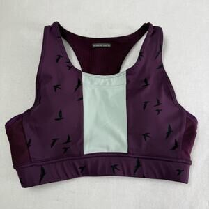 Oiselle Sports Bra Womens 4 Purple Mint Racerback Running Contrast Bird Print